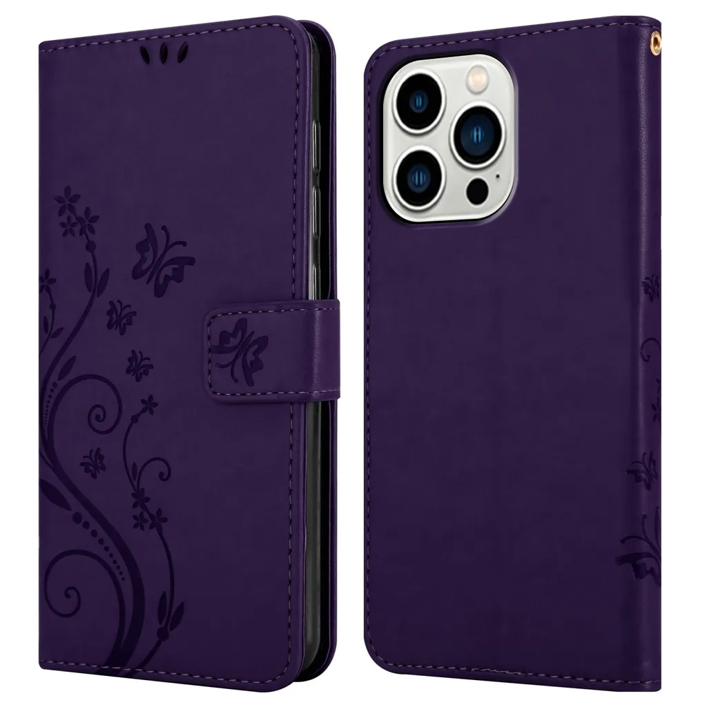 Custodia iPhone 14 Pro Cadorabo Viola a Fiori - Protezione Elegante - 8