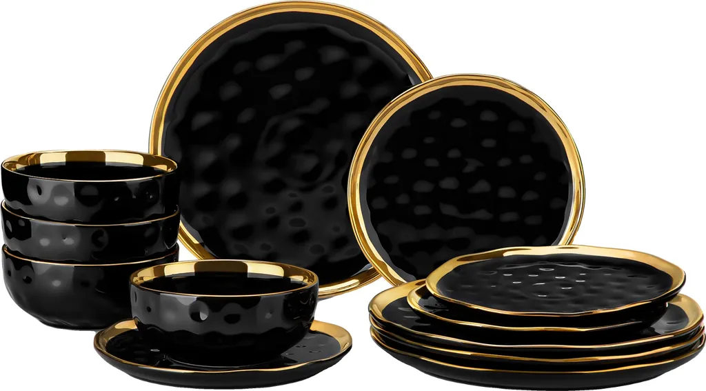 Servizio Tavola Professionale Nero 12 Pezzi | Ceramica Alta Qualità