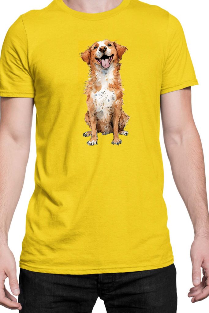 Herren T-Shirt Funny Dogs Breeds Novia Scotia Duck Tolling Retriever Dog Breed, Man 2XL / Gelb