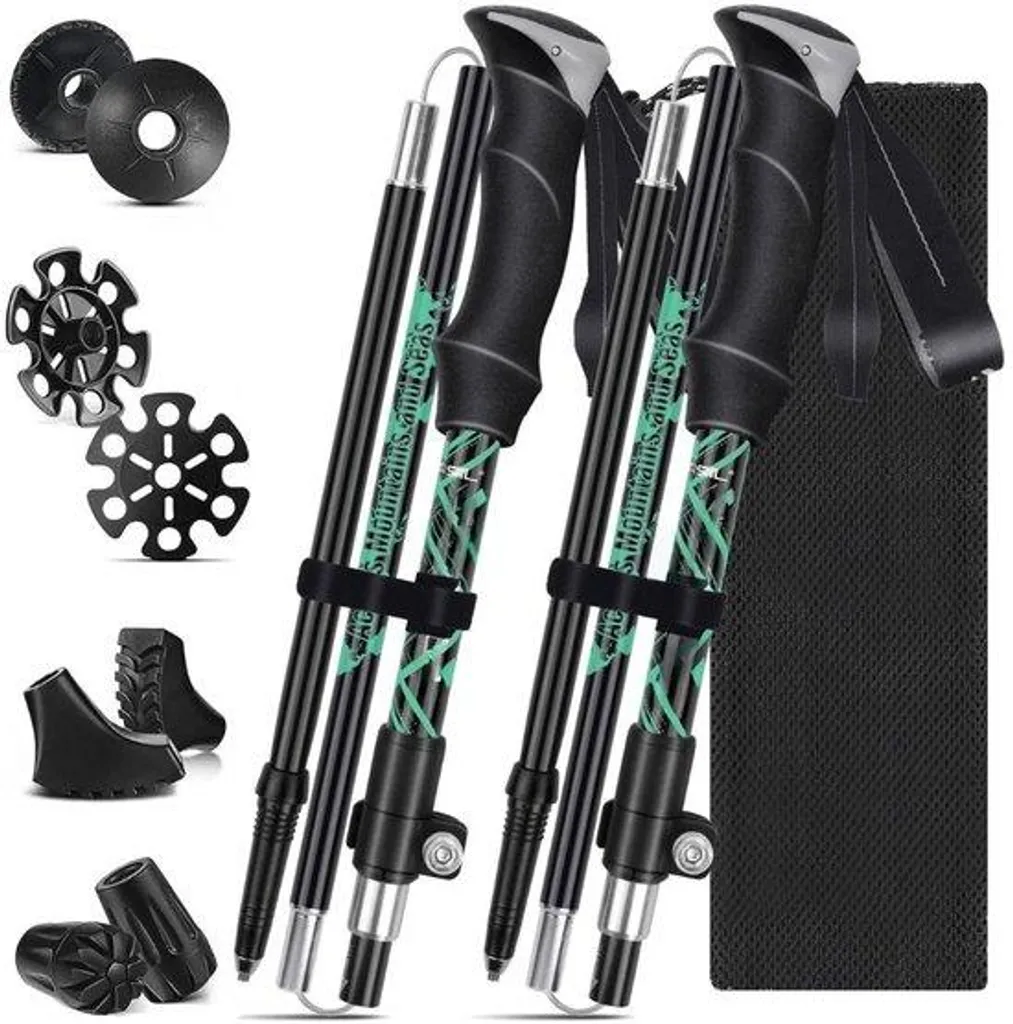 Bâtons de marche pliables en carbone pour trekking et alpinisme vert