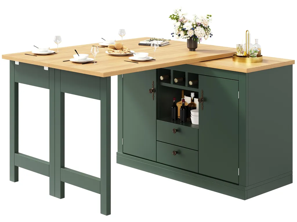 Table haute 360° modulable vert foncé, buffet extensible avec étagères - 13