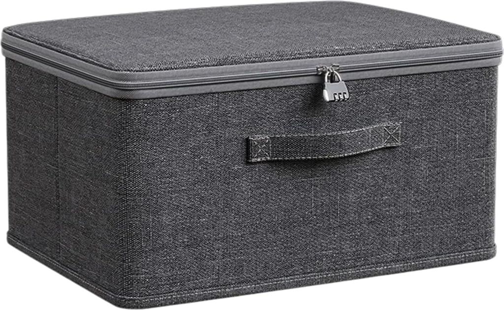 Faltbare Aufbewahrungsbox mit Deckel - Grauer Aufbewahrungskorb mit Zahlenschloss - Aufbewahrungsbox für Kleiderschrank oder unter dem Bett - 40 x...