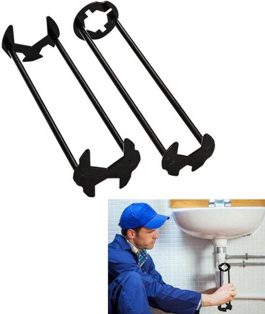 2 Stücke - Multifunktions-WC-Drehstab - Drehstab-Set - Universal-Lochschlüssel - Schwarz - Für Küche und Bad - Sanitär-Handwerk-Set für Insta...