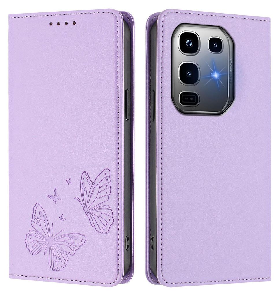 Lederhülle für Infinix Note 50 Pro+ 5G, Schmetterling Prägung Leder Brieftasche Schutzhülle mit Ständer Violett