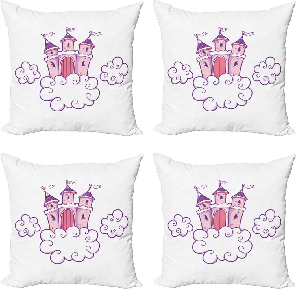 ABAKUHAUS Schloss Kissenbezug Set (4 Stück), Dreamy Fortress Wolken Kunst, Moderner Doppelseitiger Digitaldruck, 60 cm x 60 cm, Violette Pastellrosa