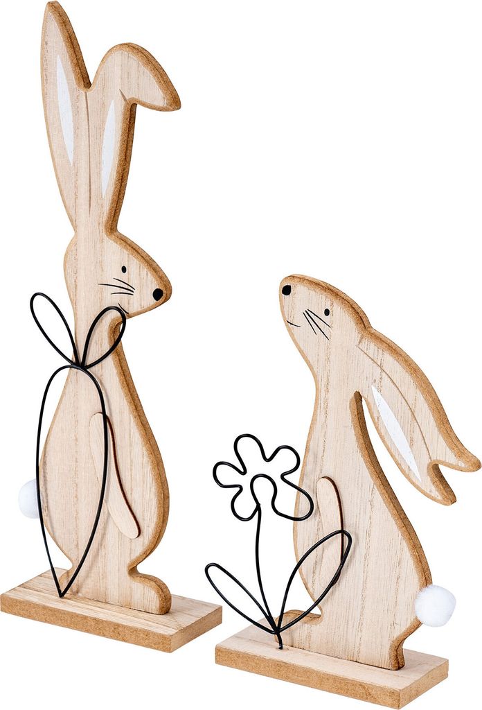 Osterhasen H19-30cm MDF Holz Natur Metall Ostern Tischdeko 2er Set Hase Osterdeko