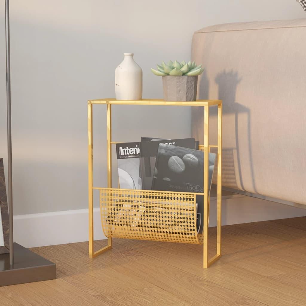 vidaXL stojan na časopisy zlatý 35x15x45 cm oceľ Obrázok produktu 