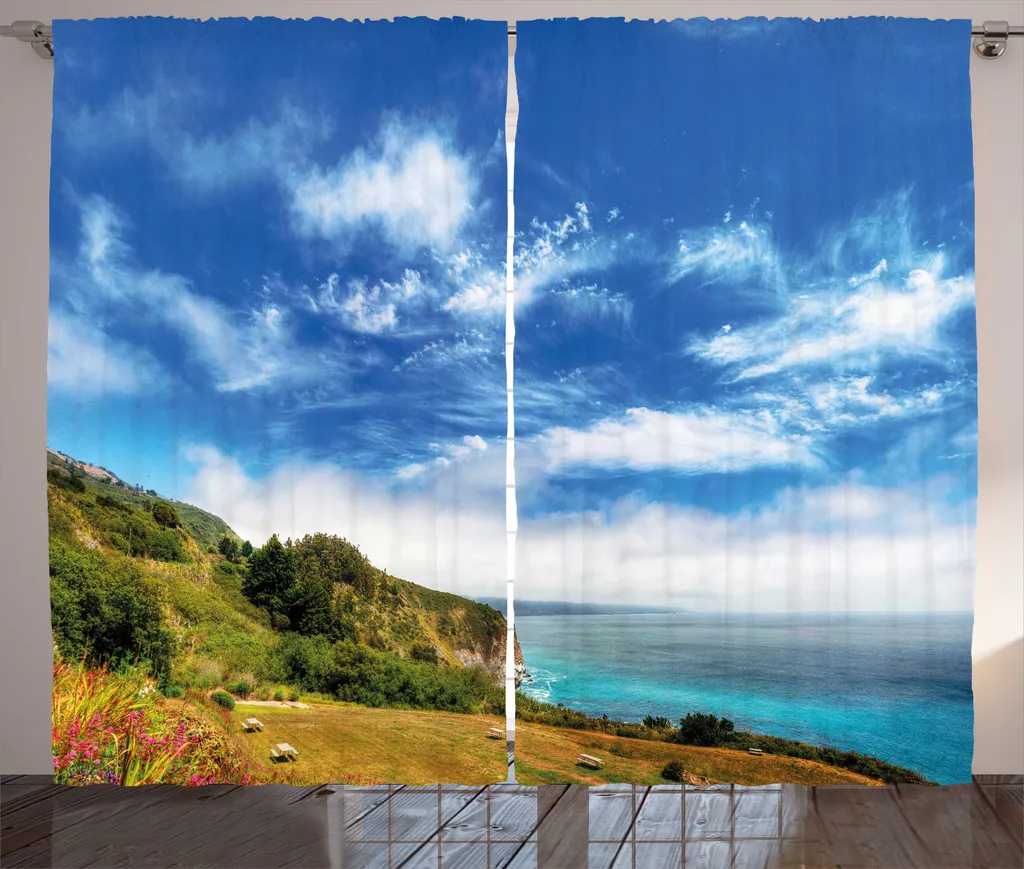Rideau Big Sur ABAKUHAUS à boucles pour grand salon bleu azur 280x225 cm