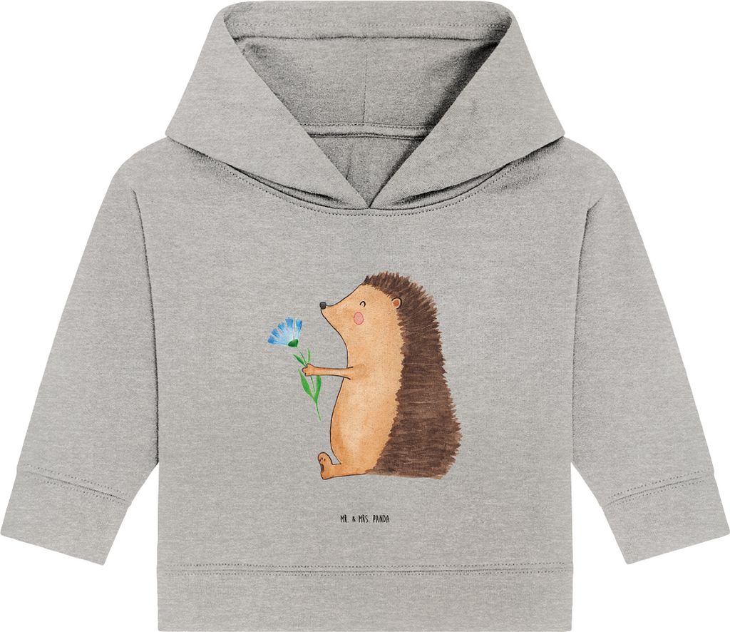 Mr. & Mrs. Panda Organic Baby Hoodie Igel Blumen 12. - 18. Monat - Heather Grey - Geschenk, Krankenhaus, Krankheit, Lustige Sprüche, Kapuzensweats...