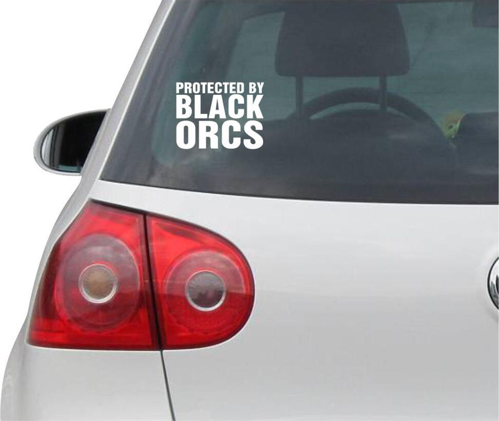 Aufkleber / Autoaufkleber - JDM - Die cut - Protected By schwarz Orcs Decal Laptop Fenster Sticker - weiß- 114mmx88mm