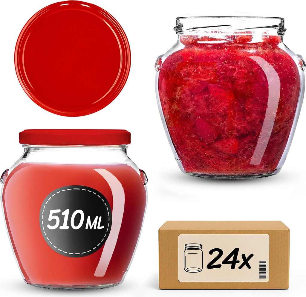 KADAX Einmachgläser 510 ml mit Schraubdeckel fi82mm, Schraubgläser mit Deckel, Einkochgläser, Sturzgläser zum Einkochen von Honig, Obst und Gem...