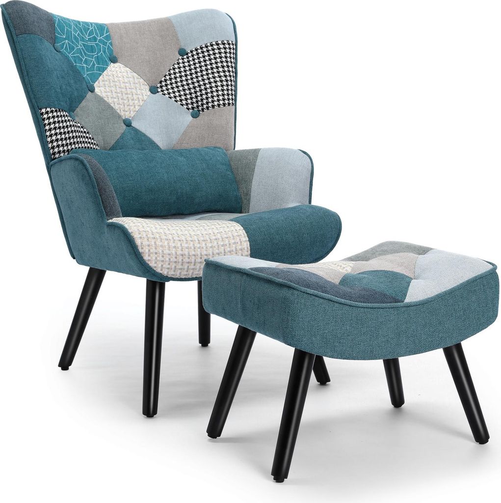 HomeMiYN Loungesessel aus Kunstleinen, Colorblock-Design, Produktbild 