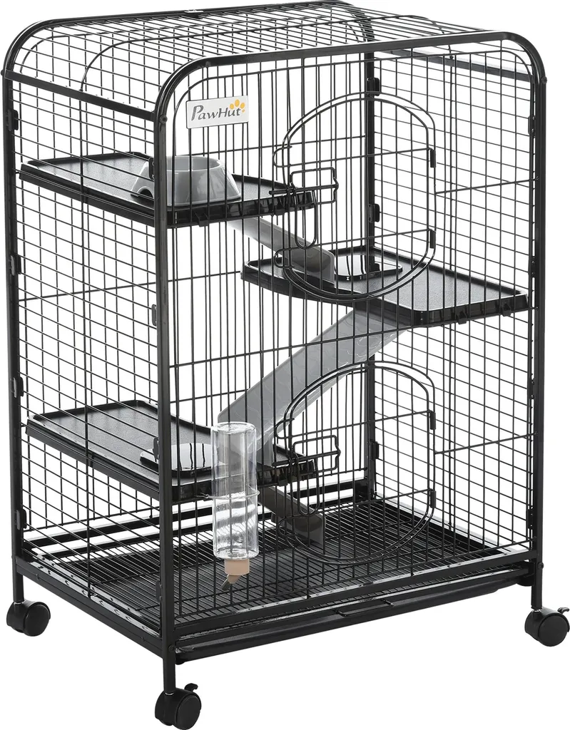 Cage pour canards en métal noir avec plateau de nettoyage coulissant