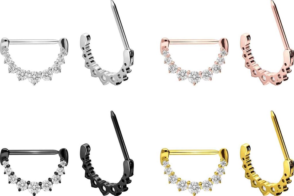 Brustwarzenpiercing, Chirurgenstahl Nippelpiercing Clicker 9 KRISTALLE RoséGold Stablänge: 16mm