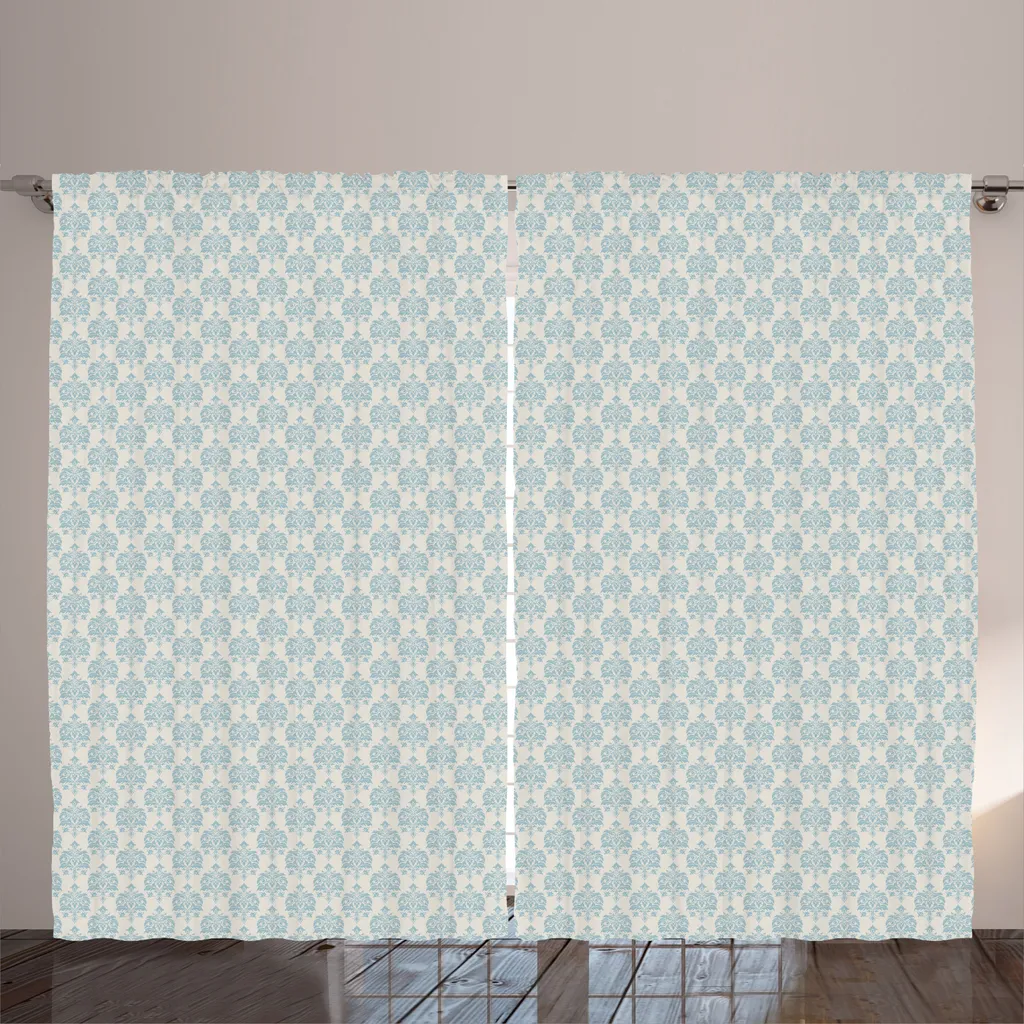 Rideau à Motifs Floraux et Boucles ABAKUHAUS 280x225cm Gris et Bleu