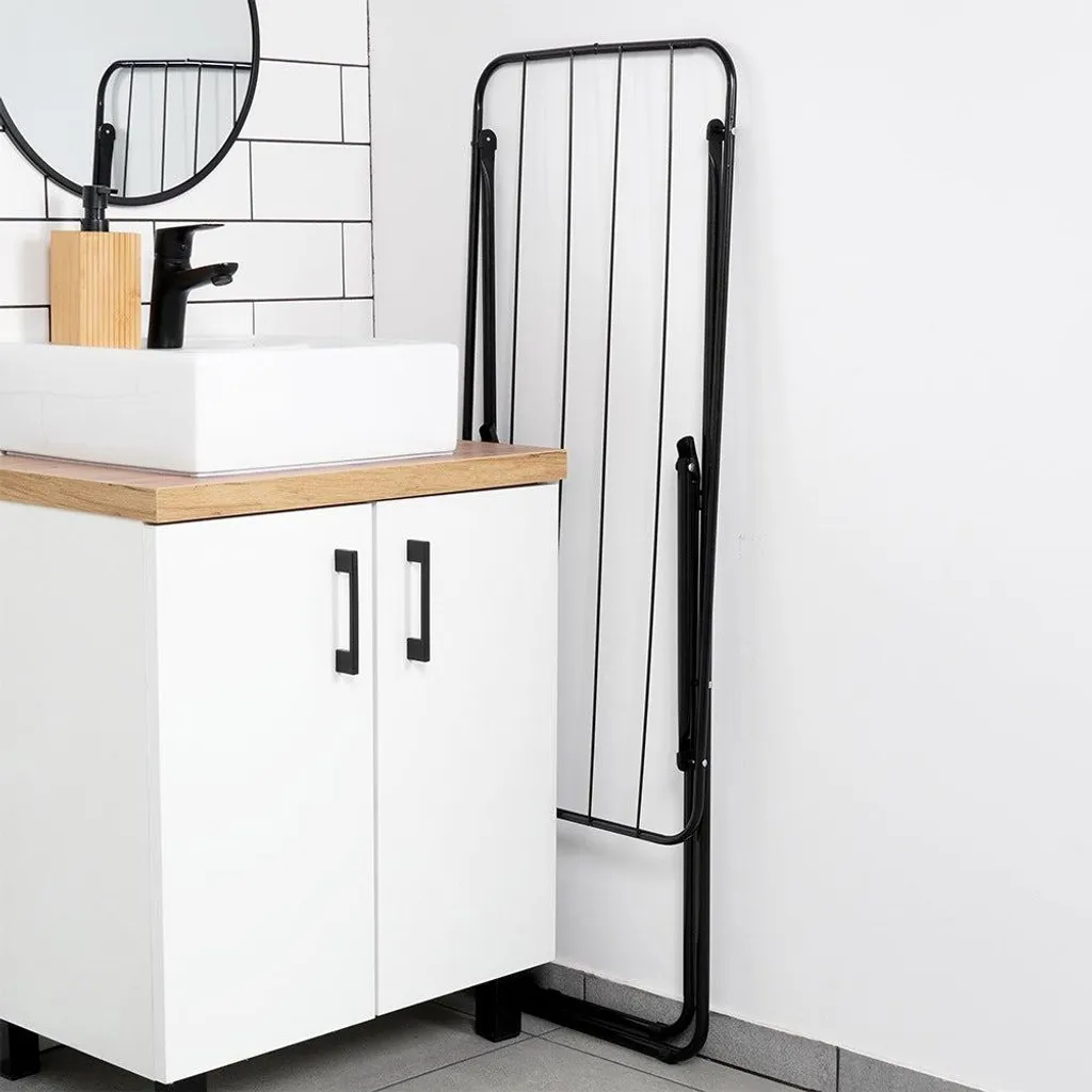 Séchoir à Linge Pliable Noir 93cm Vilde - Structure en Acier Renforcé - 6