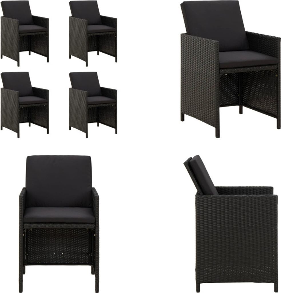 vidaXL Gartenstühle mit Kissen 4 Stk. Poly Rattan Schwarz - Gartenstuhl - Gartenstühle - Gartensessel - Essstuhl