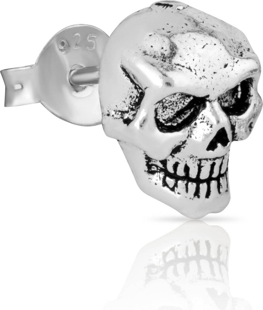 Einzel Totenkopf Ohrstecker 9x7mm Gothic Skull 925 Sterling Silber Ketisch 4370