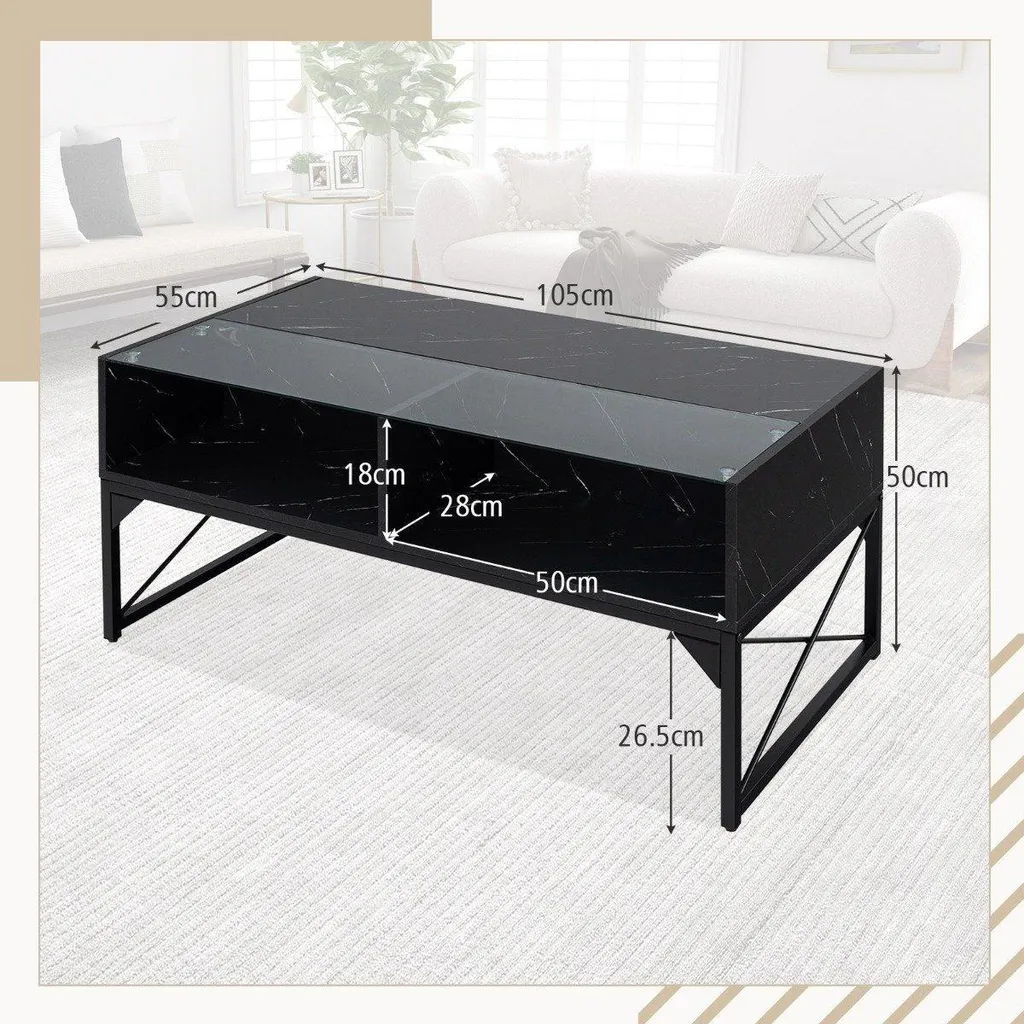 Table basse LED noire pour soirée cinéma - Aspect marbre et éclat réglable