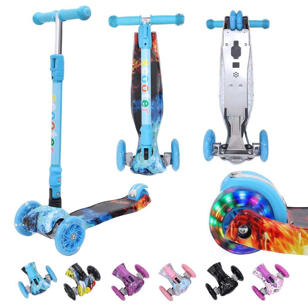 Habib Kinderroller Metall-Roller 3-Rad mit LED Licht | Klappbar & bis 50kg: Blau