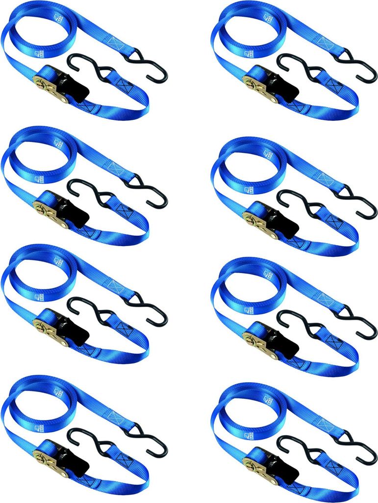 BASI - Spanngurt mit Ratsche und S-Haken 8er Set - SG 309 - Blau - Länge (5000 mm) - Breite (25 mm) - - Zurrkraft 250 kg - 8x0004-0309