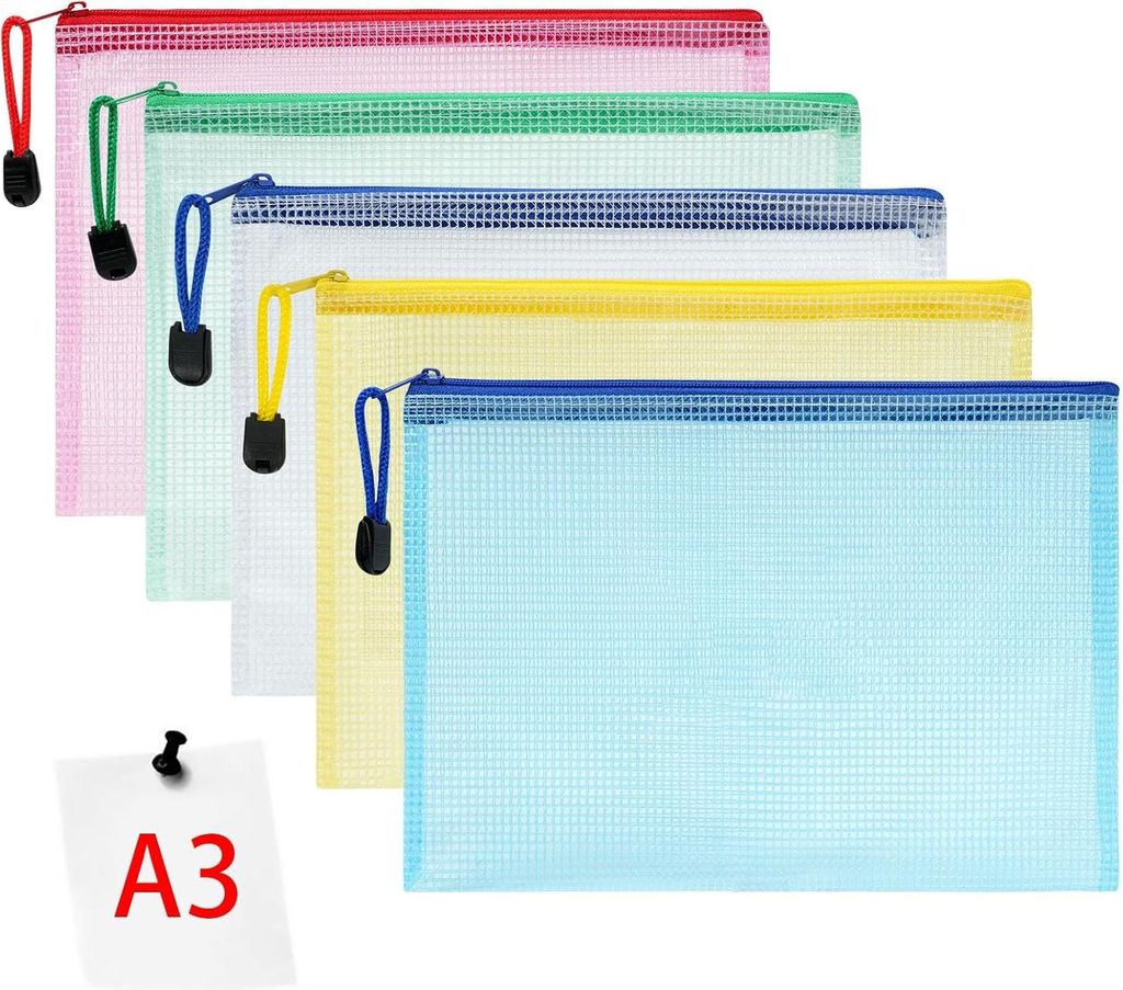 Dokumententasche A6, 12 Stücke Zip Tasche, bunte wasserdichte Dokumententasche mit Reißverschluss, Mesh Beutel mit Reißverschluss Datei Zipper T...