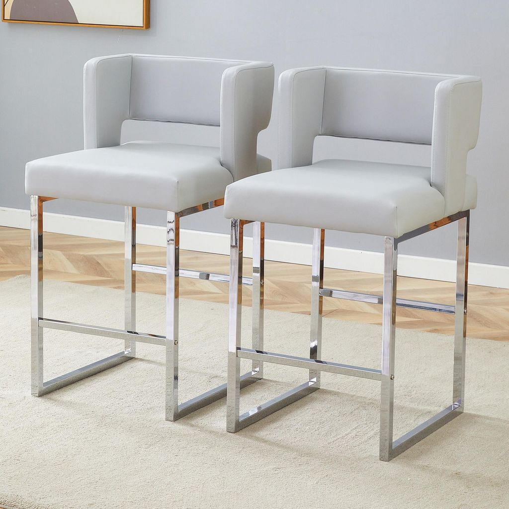 MODFU 2er-Set Barhocker, Polstersessel Küchenstuhl mit Quadratische gepolsterte und silbernen Metallbeine,für Bürostuhl,Loungesessel,Esszimmerst...