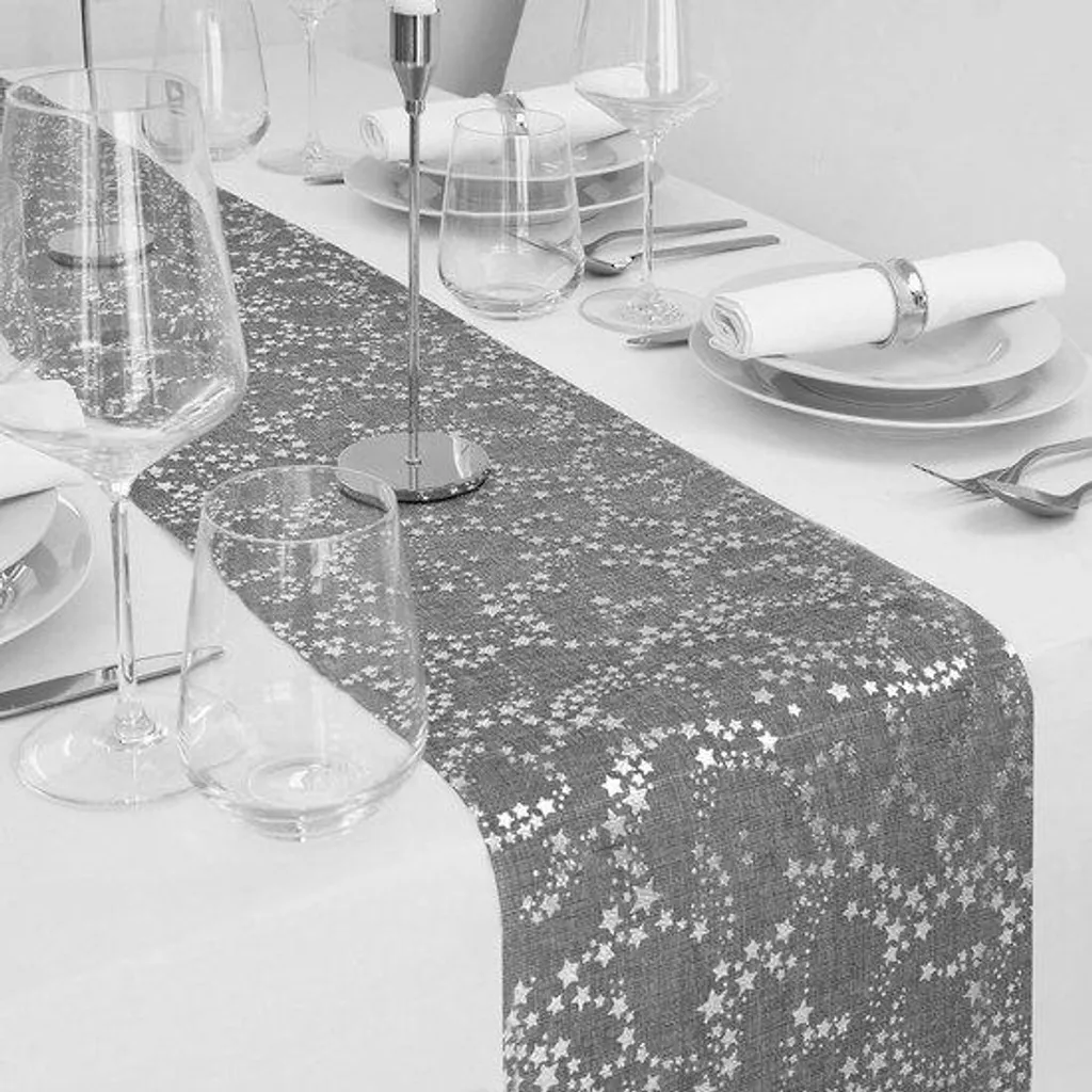 Chemin de table argenté étoiles 5m : sublimez vos tables de fête !