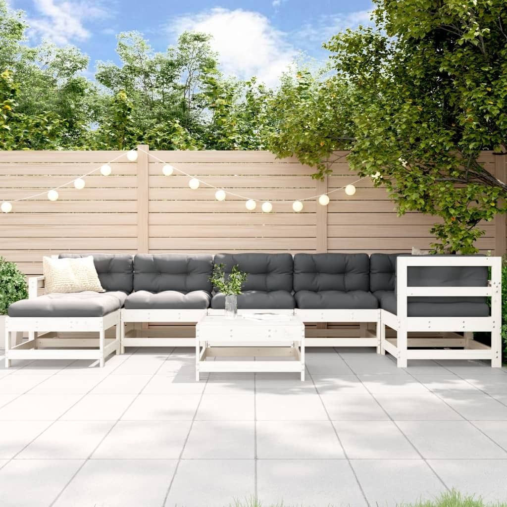 The Living Store 8-tlg. Garten-Lounge-Set mit Kissen Weiß Massivholz