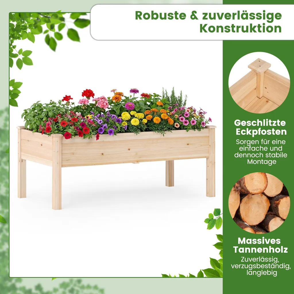 Bac à fleurs rectangulaire en bois naturel pour potager de balcon - 5