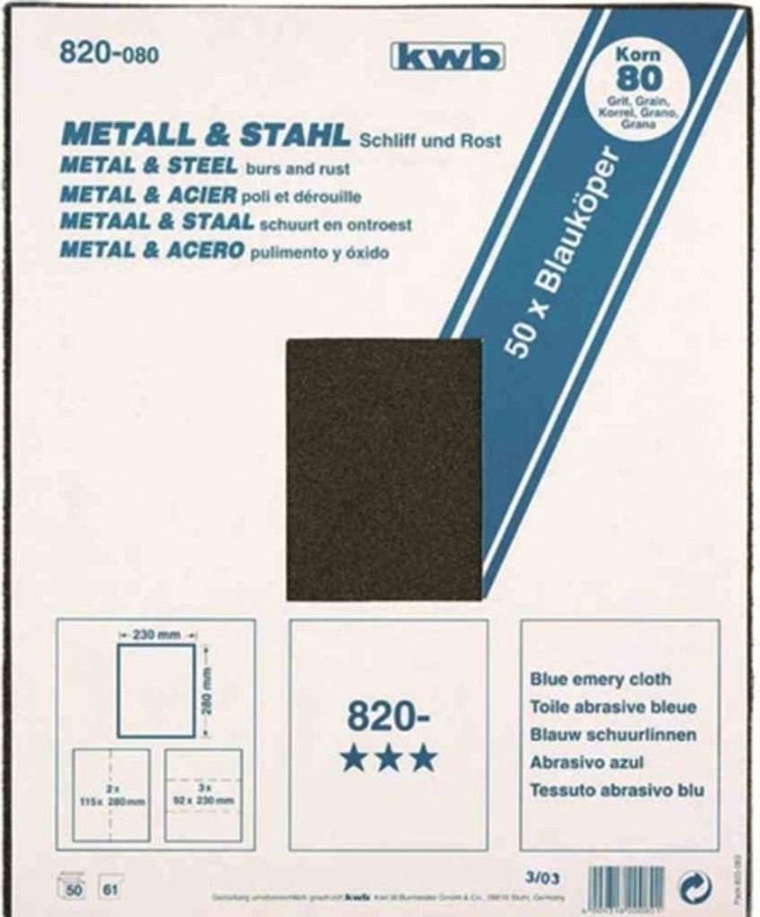 Kwb 820100 Schleifpapier Metall & Stahl K 100 Körnung 100, Inhalt 50 Stück