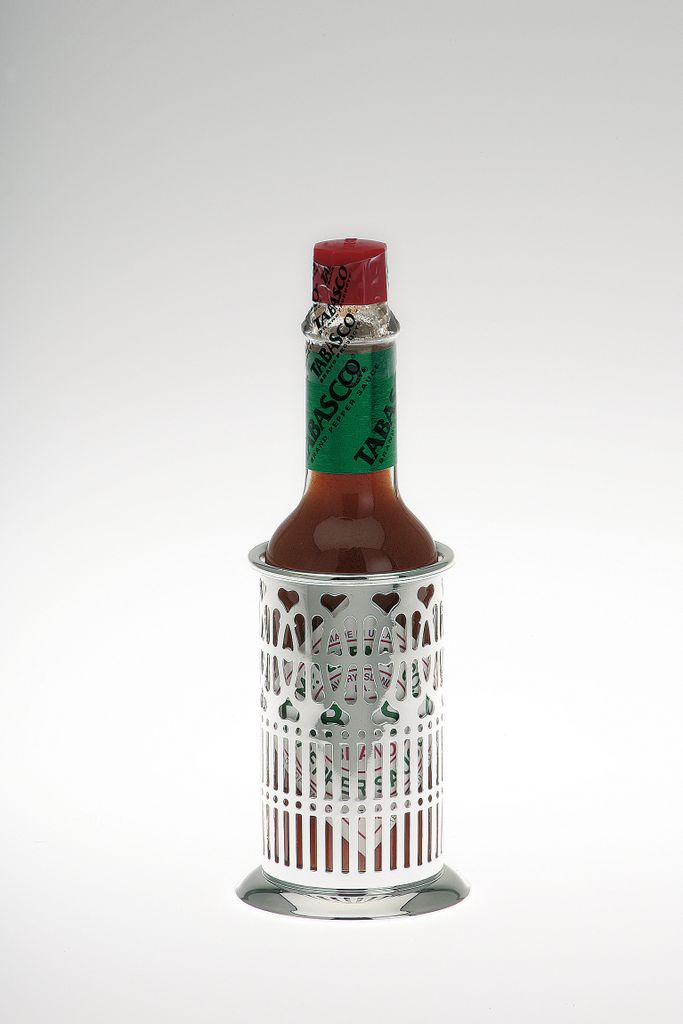 Tabascoständer inklusive Flasche versilbert H 14,5cm