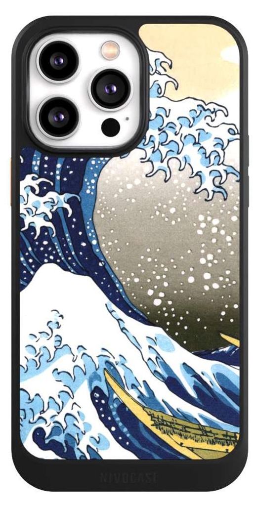 NIVOCASE Hülle für Apple iPhone 14 Pro Max Handyhülle NIVOcore Case Schwarz Katsushika Hokusai Kunst Die große Welle vor Kanagawa