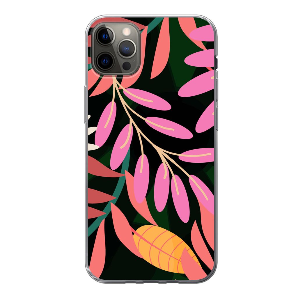 MuchoWow Handyhülle Schutzhülle Hülle für iPhone 12 Pro Max Tropisch - Blumen - Muster Silikon Softcase Handy Hülle - Hartschale