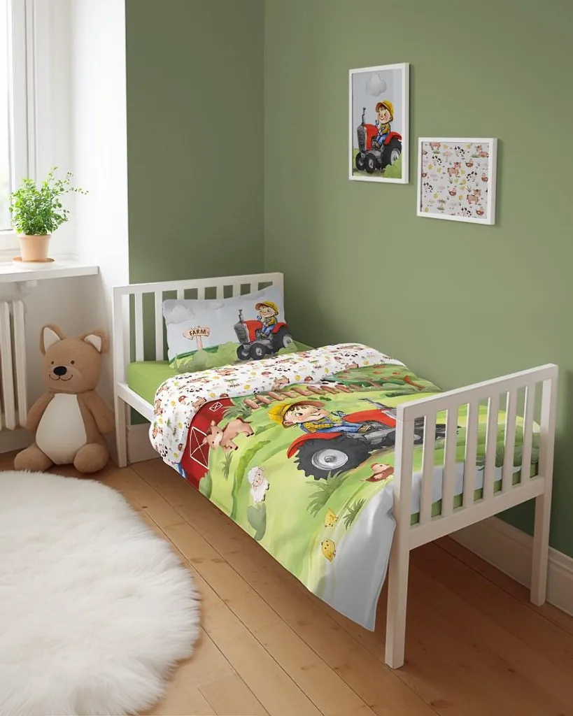 Linge de lit pour bébé en bambou et coton imprimé ferme 100x135 cm - 2