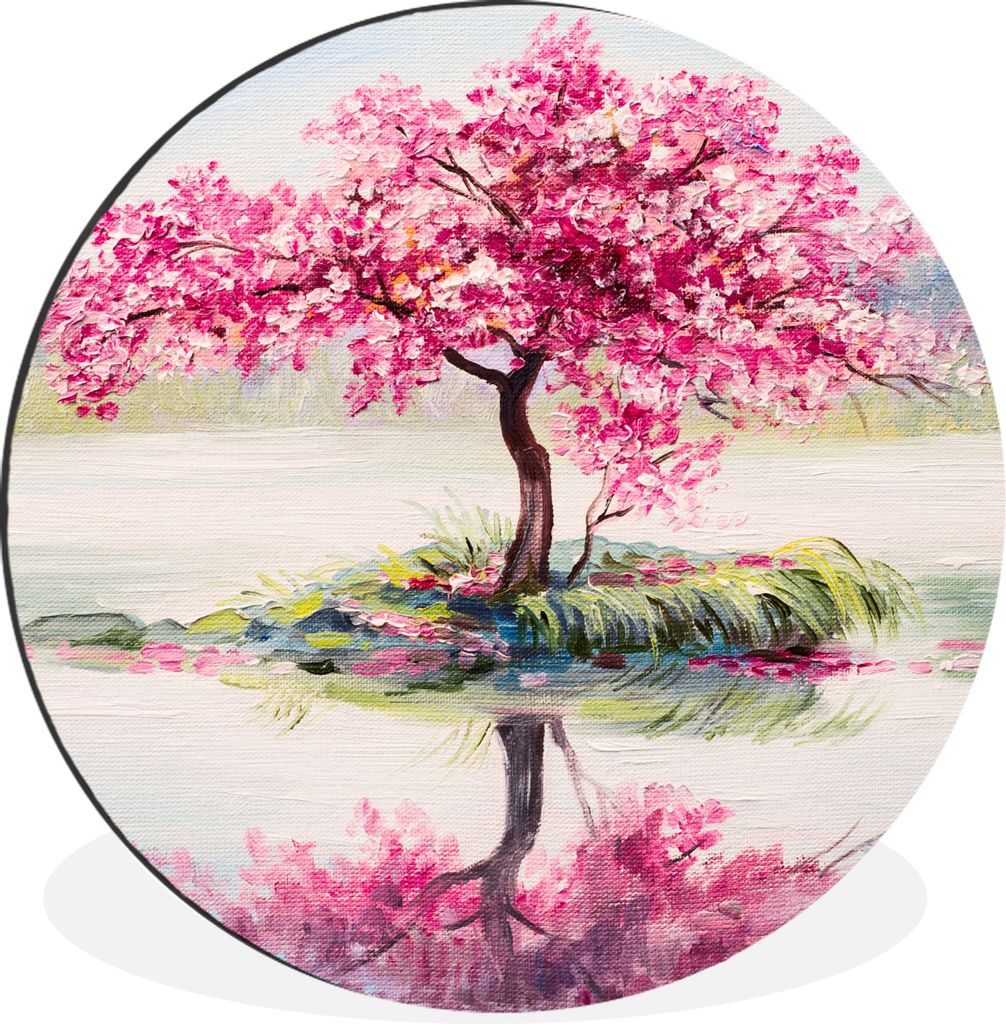 MuchoWow Aluminium Wandkreis Gemälde - Blüte - Wasser - Ölgemälde Ø 60 cm Wanddeko Modern Wohnzimmer - Wand Kreis - Wandbild - Schlafzimmer ...