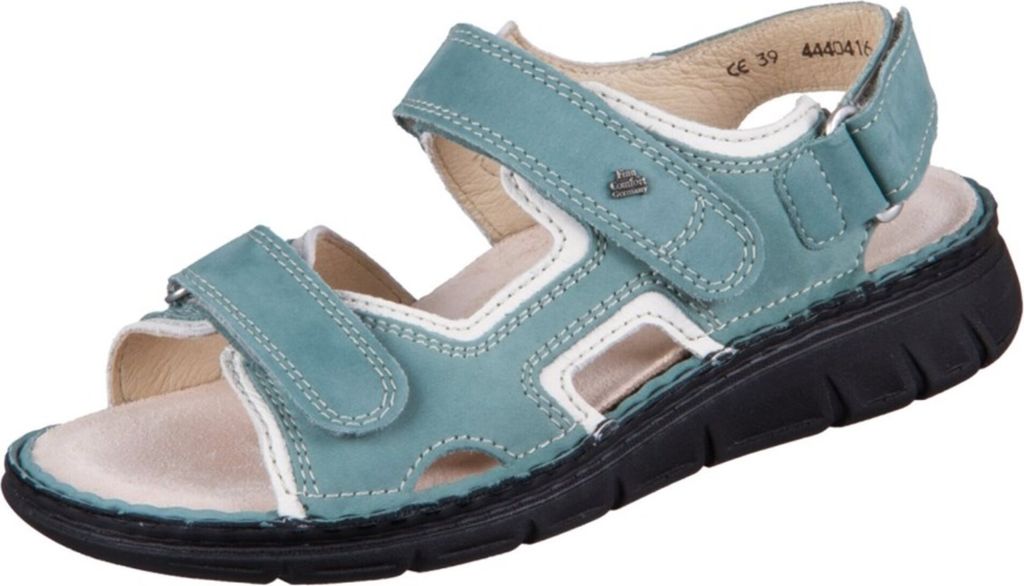 Finn Comfort Wanaka-Soft Damensandale, Icegreen/Latte, Leder, Classic - Marken Finn Comfort, Grün, leder (nubuk/setta))