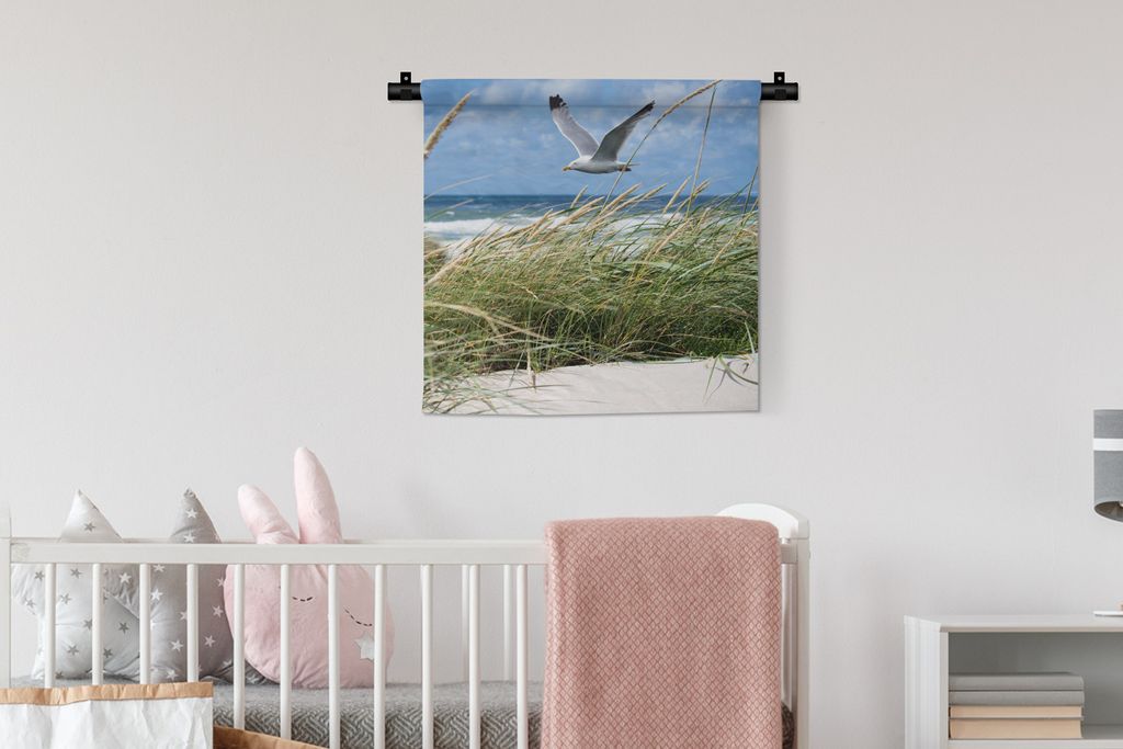 MuchoWow Wandteppich Wandbehang Strand - Pflanzen - Vogel 60x60 cm Tapisserie Dekoration Wandtuch - Dekorationen - Wand Decke