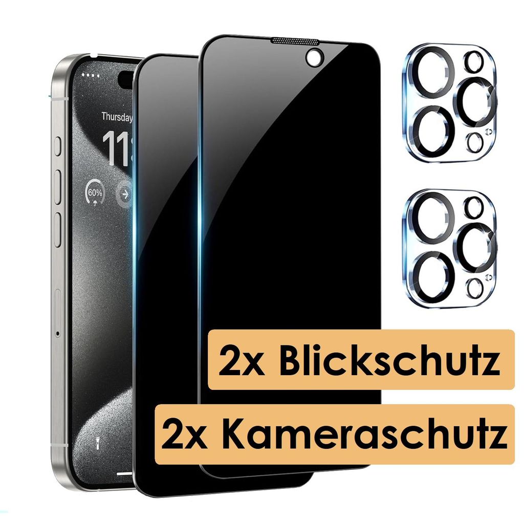 2x Blickschutzfolie Sichtschutzglas + 2x Kameraschutz für Produktbild 