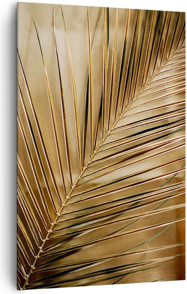 Bild auf Leinwand - Leinwandbild - Einteilig - Blatt Gold Pflanze - 80x120cm - Wand Bild - Wanddeko - Wandbilder - Leinwanddruck - Wanddekoration -...