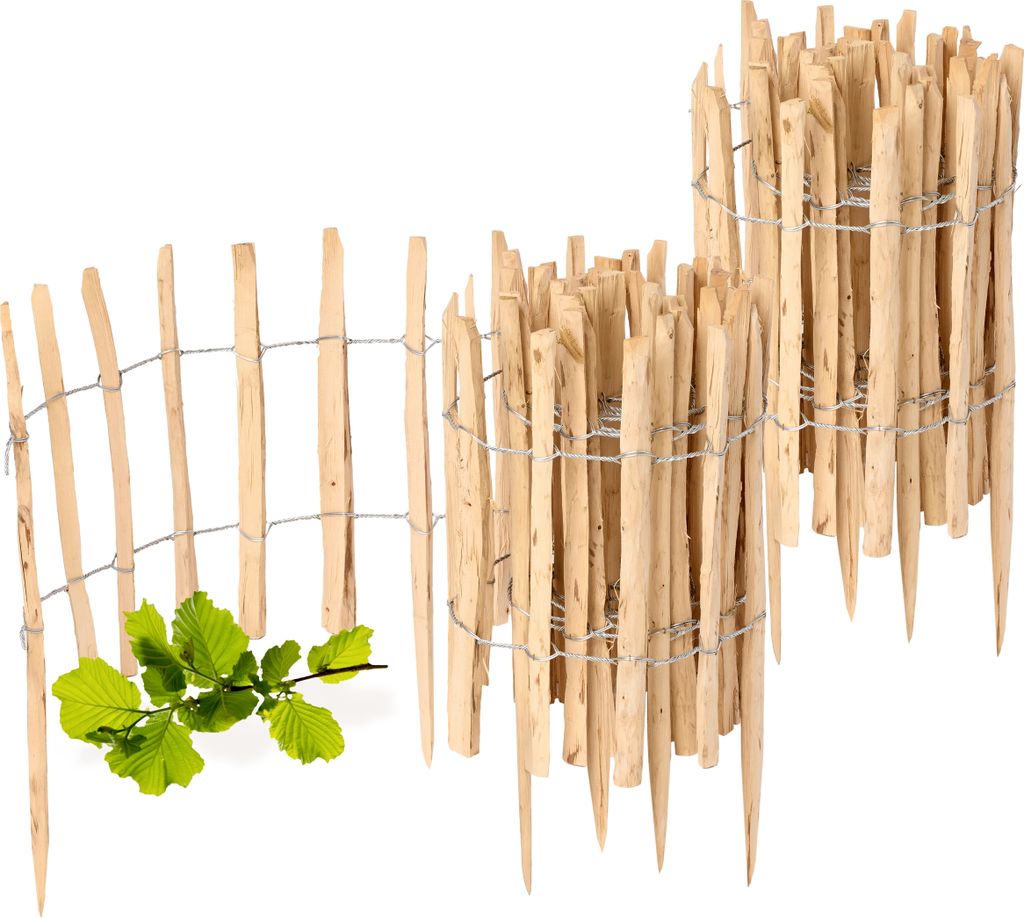 Gartenzaun zum Stecken aus Haselnüsse Zaun Garten Staketenzaun Beeteinfassung Holz GD-0156 (2 Stück, 50 cm x 500 cm)