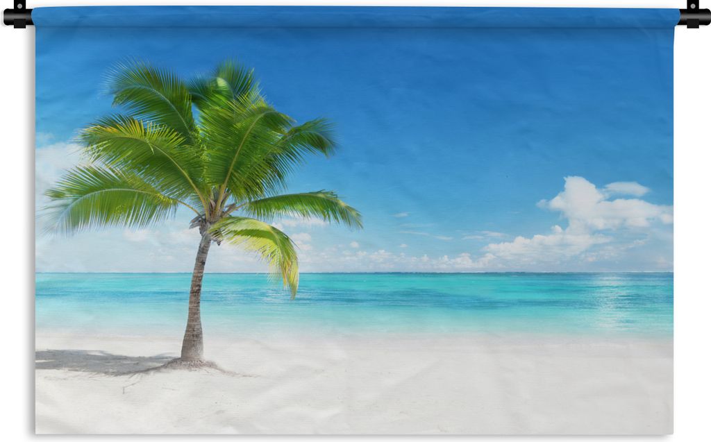 MuchoWow Wandteppich Wandbehang Palme - Strand - Meer - Sommer 150x100 cm Tapisserie Dekoration Wandtuch - Waschbar - Tapisserien - Wand-Decke
