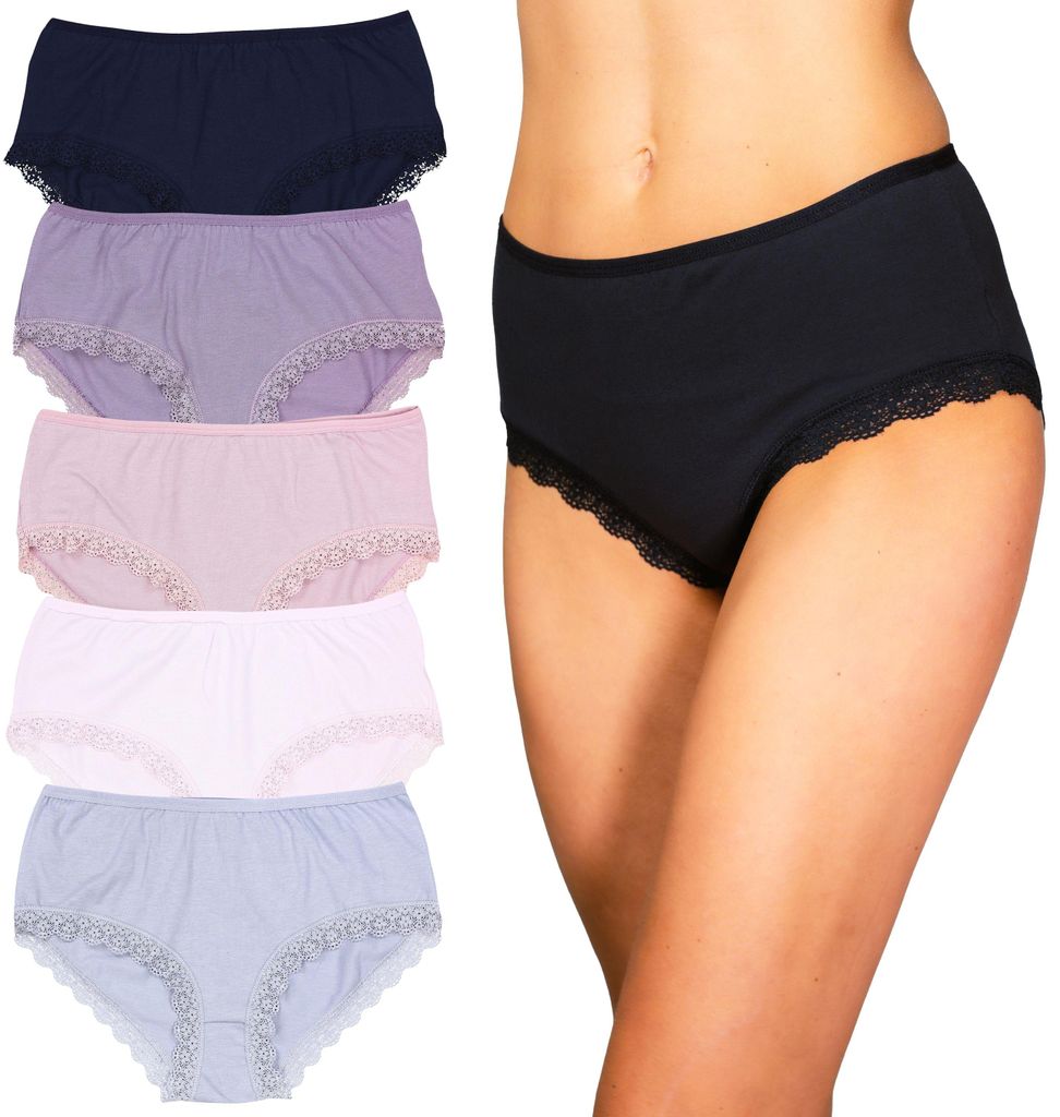 Alkato Damen Maxi Slip mit Alloverdruck 5er und 10er Pack, Farbe: 2571WA-LO Hohe Taille Spitze / Farbenmix, Größe: 4XL