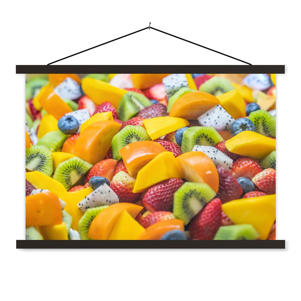 MuchoWow Textilposter Obst - Salat - Farben 90x60 cm mit schwarzem Rahmen - Aufhängungssatz