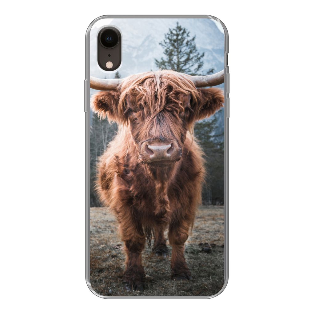 MuchoWow Handyhülle Schutzhülle Hülle für iPhone XR Schottischer Hochländer - Kuh - Tiere - Berg - Natur Silikon Softcase Handy Hülle - Sch...