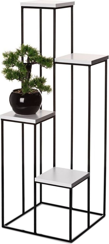 HowHomely Blumenhocker Metall Schwarz 110 cm - Blumenständer Hoch mit 4 Ablagen