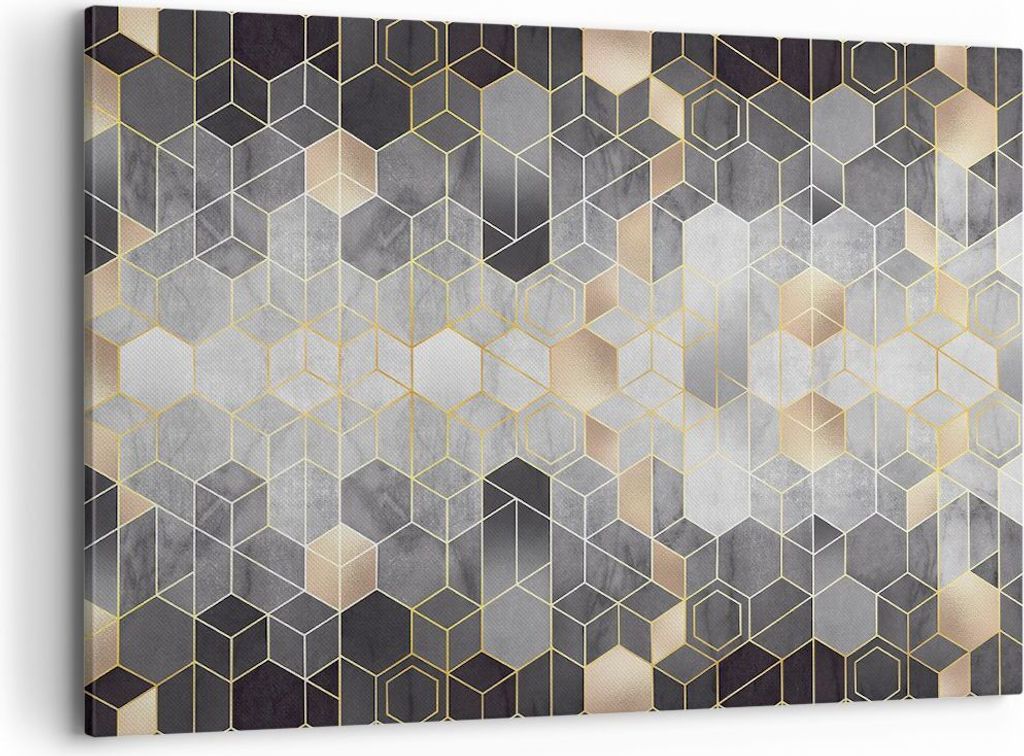Bild auf Leinwand - Leinwandbild - Einteilig - Geometrisch Abstraktion Sechsecke - 120x80cm Wand Bild Wanddeko Wandbilder Leinwanddruck Bilder Wand...