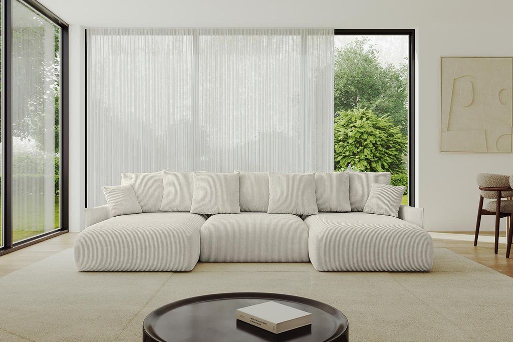 ALTDECOR Ecksofa in U-Form mit Schlaffunktion und Bettkasten - ONESK-U-v1 304x165x72 cm Hellgrau - Corner Sofa Bett Eckcouch Couch U-Form Schlafcou...