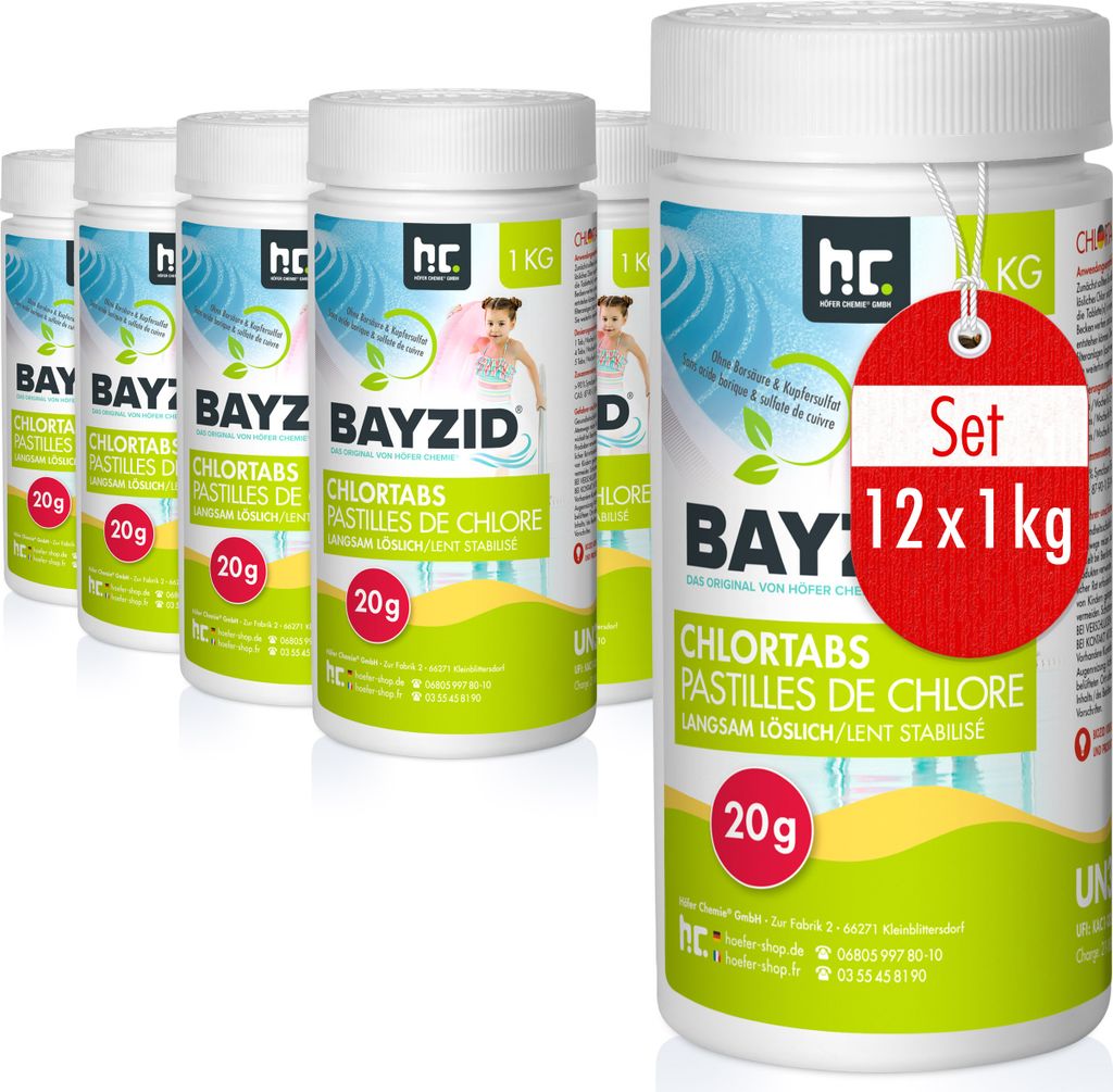 12x1 kg BAYZID Chlortabs 20g langsam löslich für langanhaltend sauberes Wasser