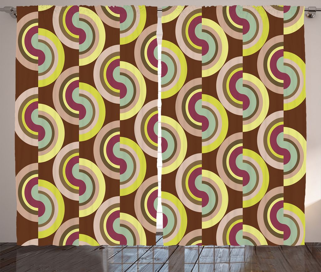 ABAKUHAUS Modern Rustikaler Gardine, Vintage Bunte Runden, Schlafzimmer Kräuselband Vorhang mit Schlaufen und Haken, 280 x 225 cm, Lila Kakao und ...